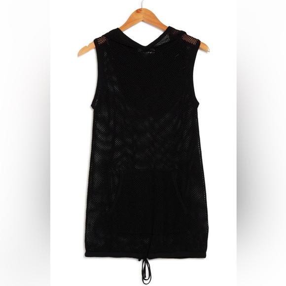 H Halston V-neck Mesh Sleeveless Hoodie Black Medium - Picture 2 of 11